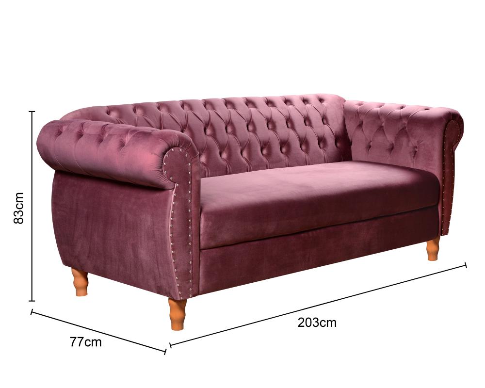 Sofá Nobreza 3 Lugares Cor:Veludo Roxo 380