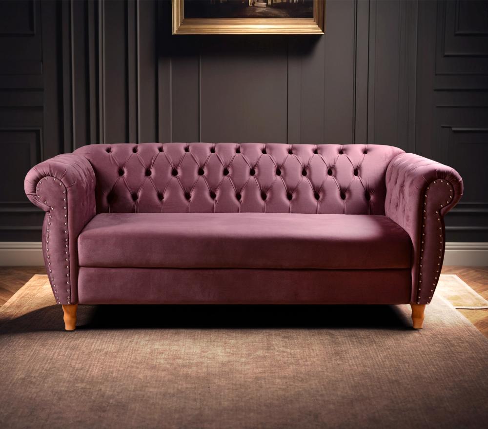 Sofá Nobreza 3 Lugares Cor:Veludo Roxo 380