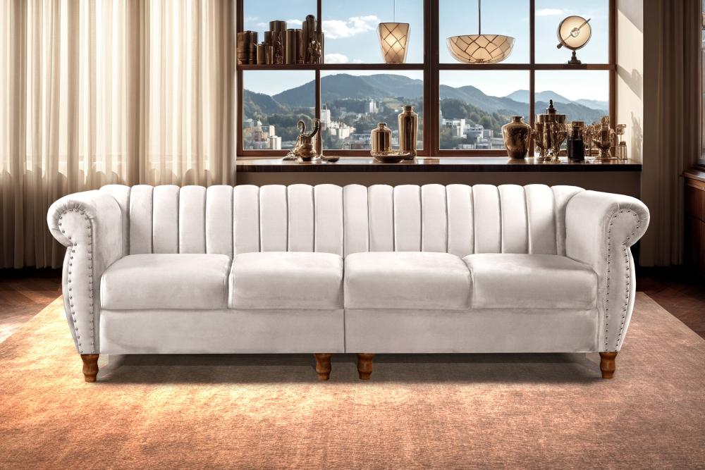 Sofá Realeza 4 Lugares Cor:Suede Bege Claro 080