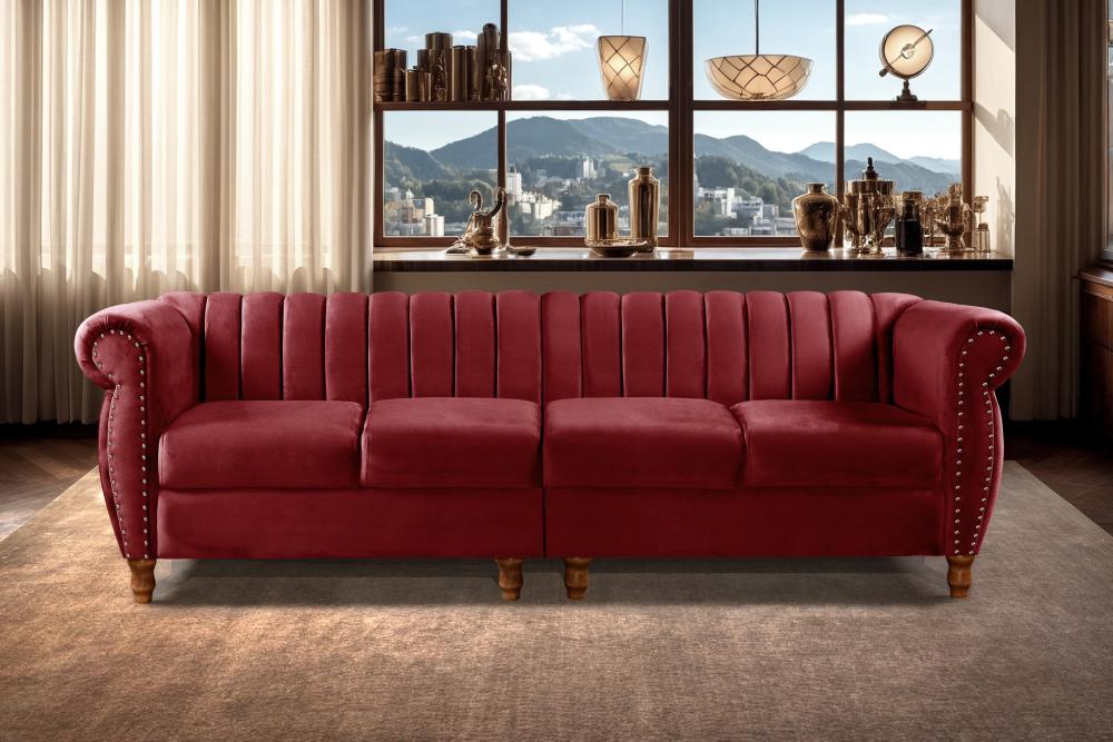 Sofá Realeza 4 Lugares Cor:Suede Bordô 110