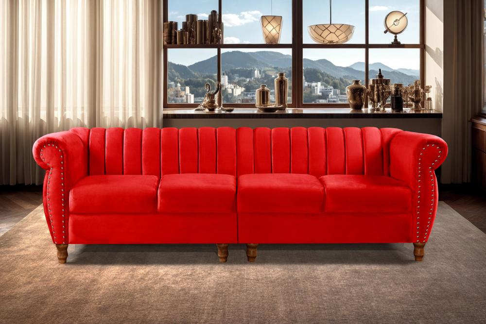 Sofá Realeza 4 Lugares Cor:Suede Vermelho 100