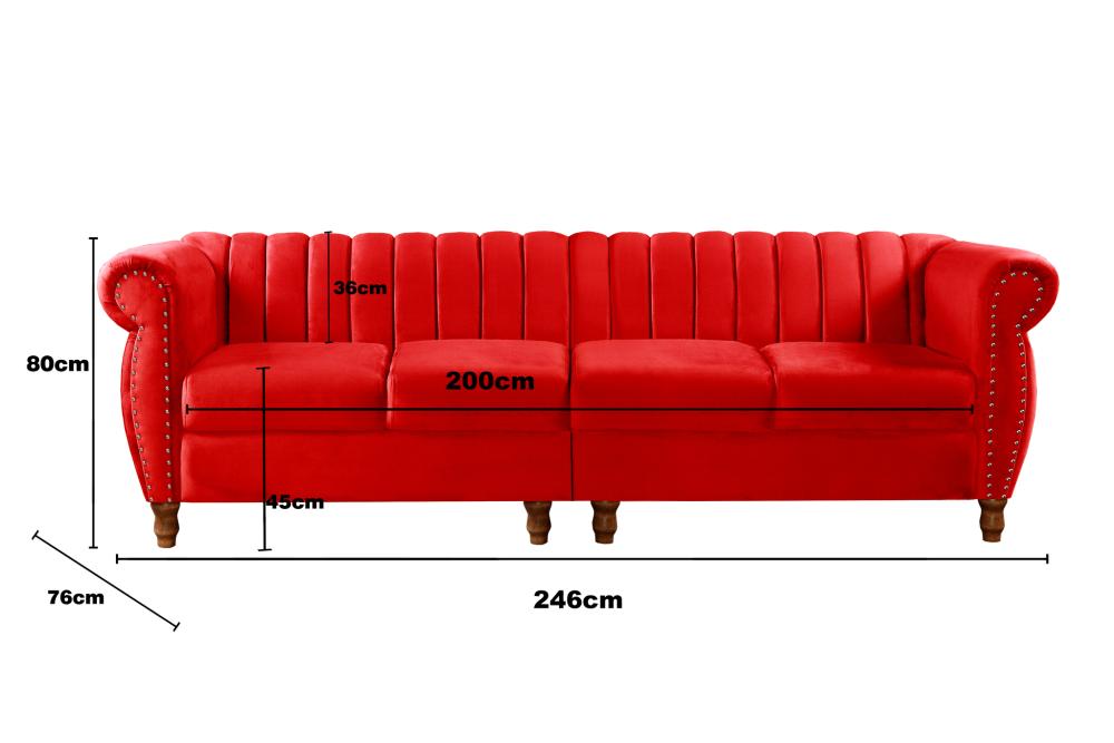 Sofá Realeza 4 Lugares Cor:Suede Vermelho 100