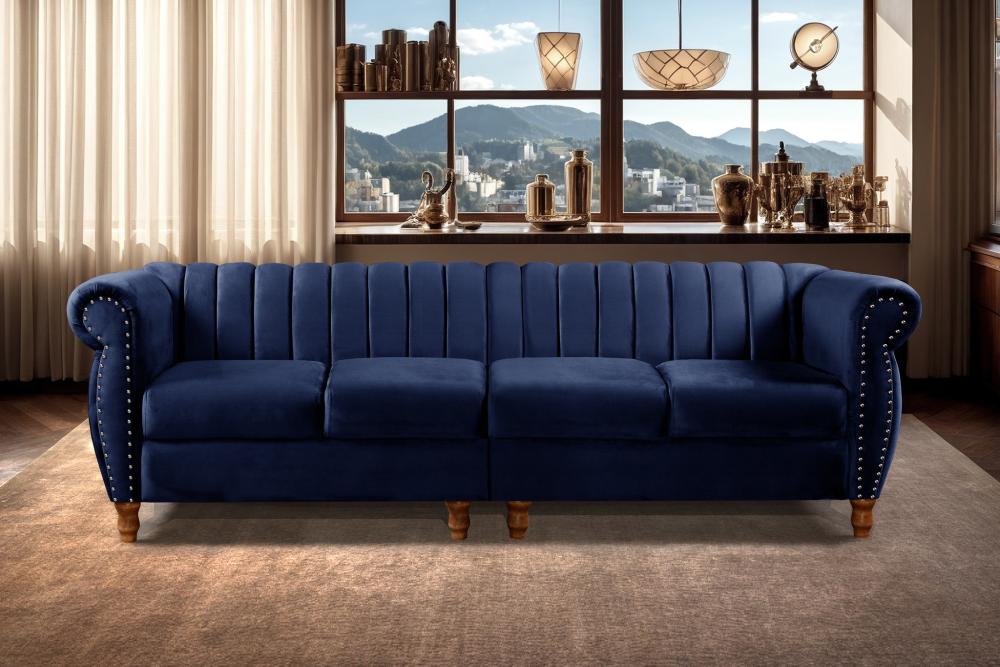 Sofá Realeza 4 Lugares Cor:Veludo Azul Marinho 210