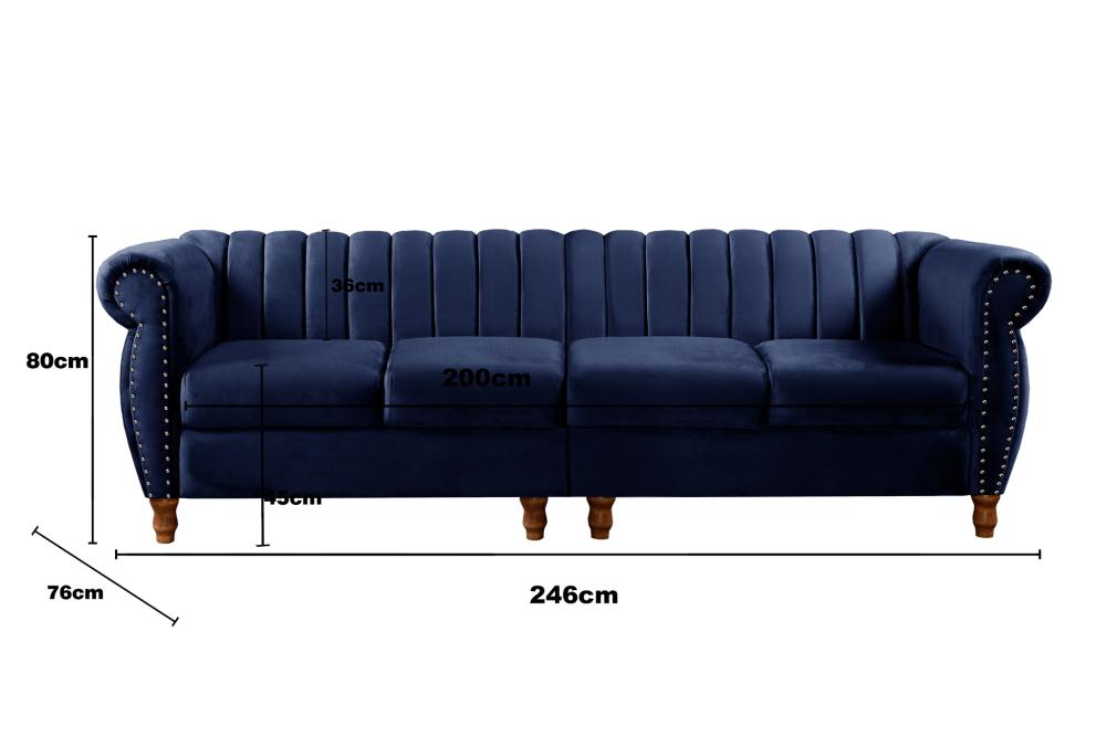 Sofá Realeza 4 Lugares Cor:Veludo Azul Marinho 210
