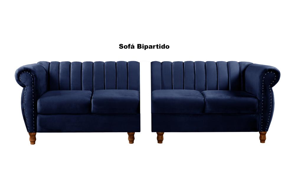 Sofá Realeza 4 Lugares Cor:Veludo Azul Marinho 210