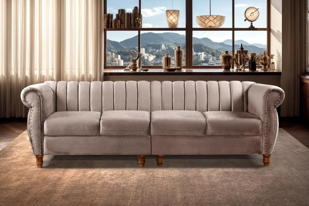 Sofá Realeza 4 Lugares Cor:Veludo Capuccino 250