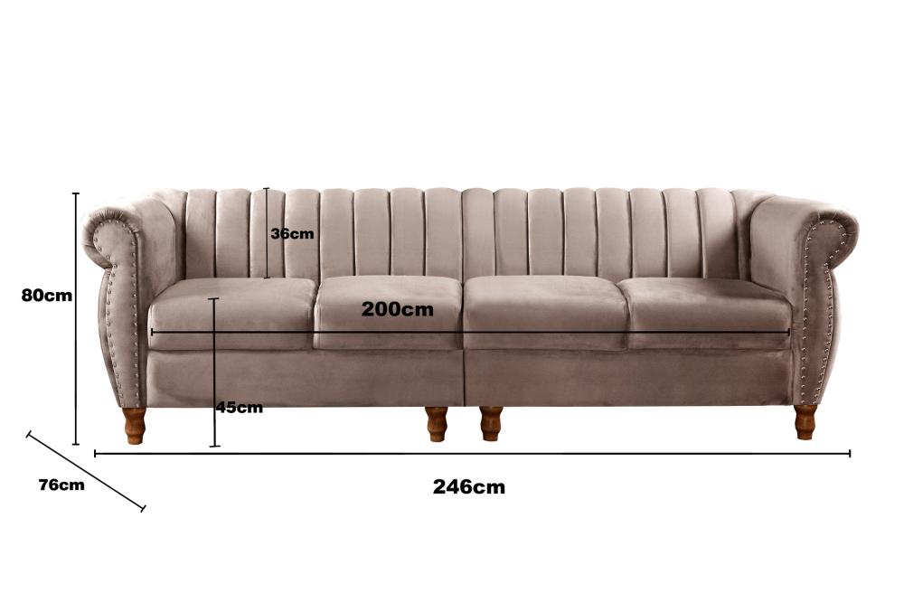 Sofá Realeza 4 Lugares Cor:Veludo Capuccino 250
