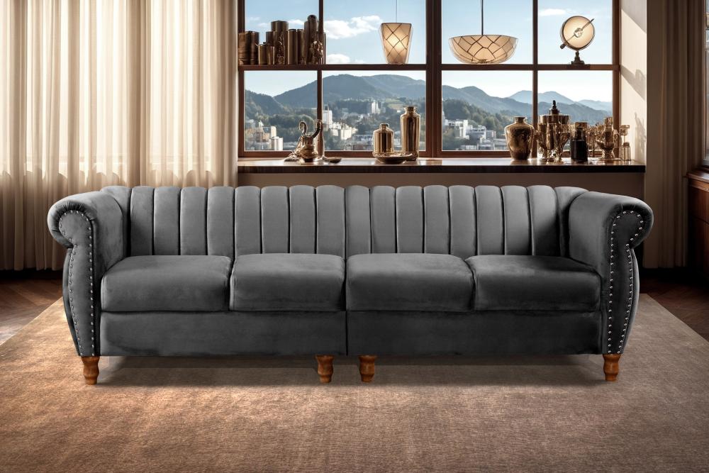 Sofá Realeza 4 Lugares Cor:Veludo Cinza 220