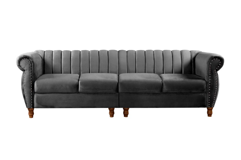 Sofá Realeza 4 Lugares Cor:Veludo Cinza 220