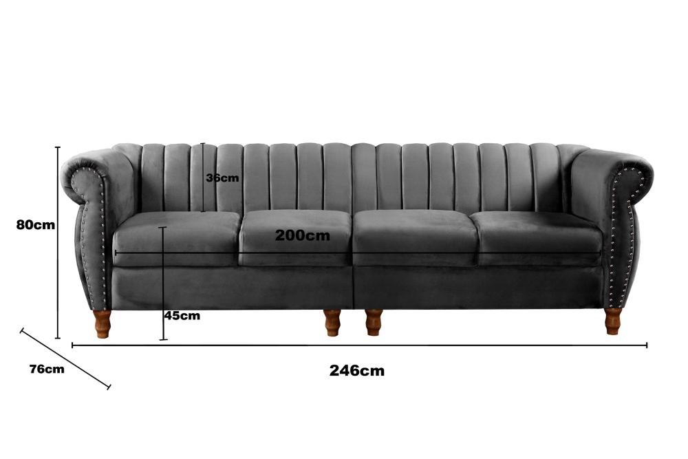 Sofá Realeza 4 Lugares Cor:Veludo Cinza 220