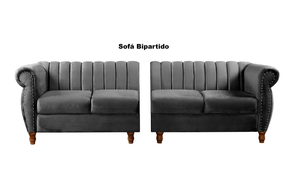Sofá Realeza 4 Lugares Cor:Veludo Cinza 220