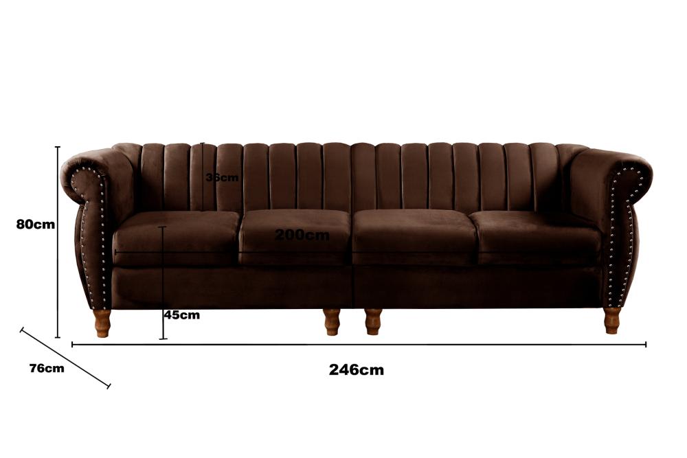 Sofá Realeza 4 Lugares Cor:Veludo Marrom 260
