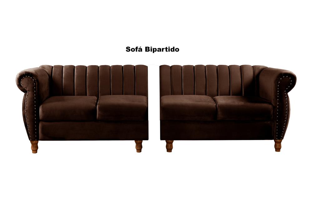 Sofá Realeza 4 Lugares Cor:Veludo Marrom 260