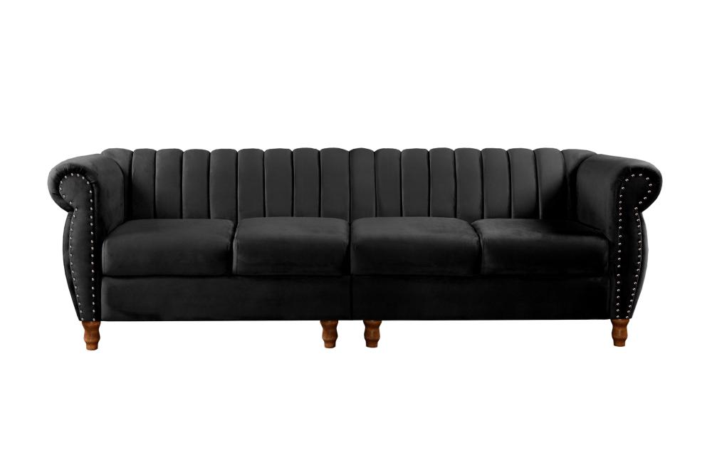 Sofá Realeza 4 Lugares Cor:Veludo Preto 410