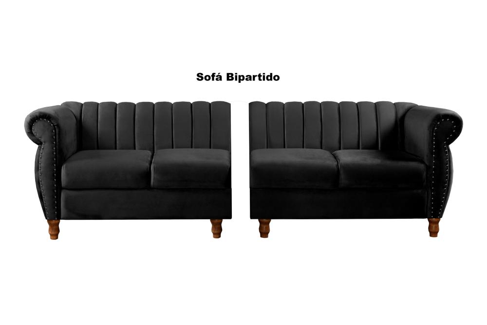 Sofá Realeza 4 Lugares Cor:Veludo Preto 410