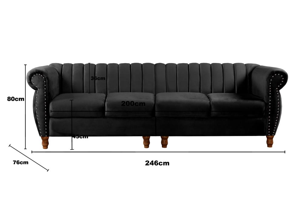 Sofá Realeza 4 Lugares Cor:Veludo Preto 410