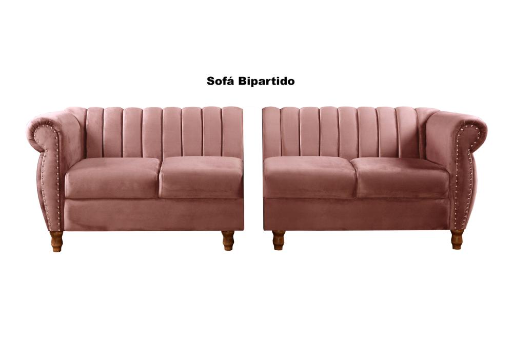 Sofá Realeza 4 Lugares Cor:Veludo Rosê 390