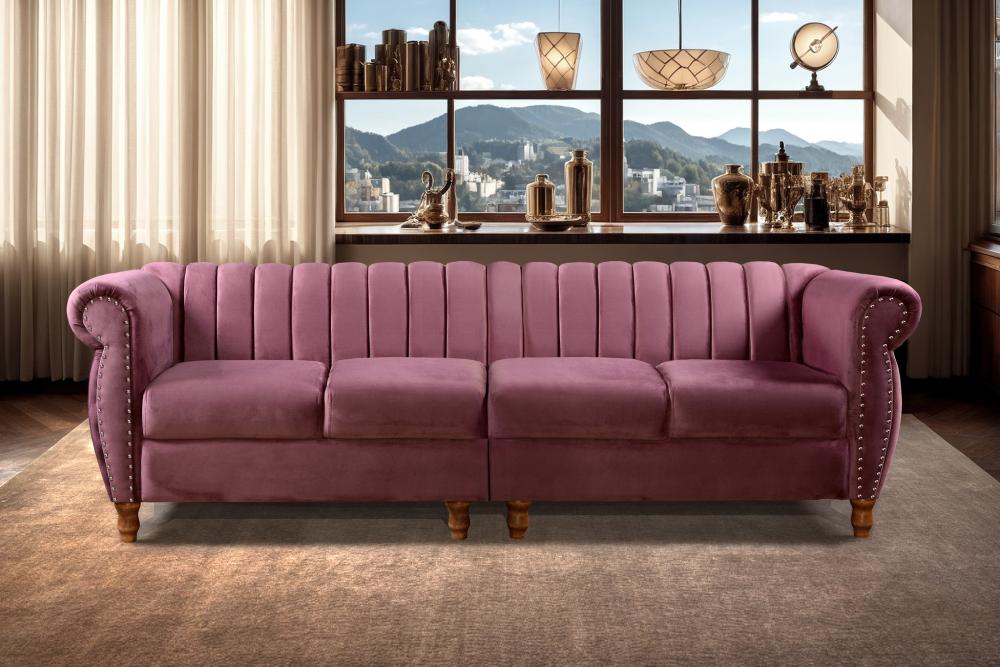 Sofá Realeza 4 Lugares Cor:Veludo Roxo 380