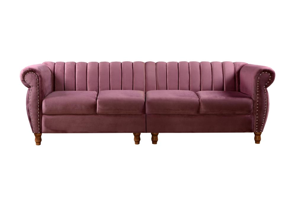 Sofá Realeza 4 Lugares Cor:Veludo Roxo 380