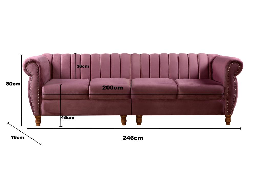 Sofá Realeza 4 Lugares Cor:Veludo Roxo 380