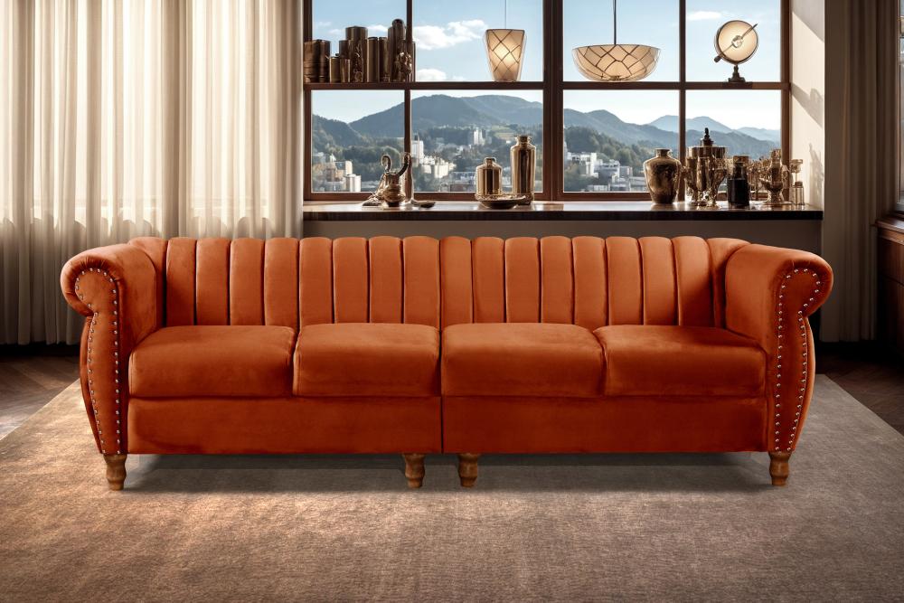 Sofá Realeza 4 Lugares Cor:Veludo Terracota 400
