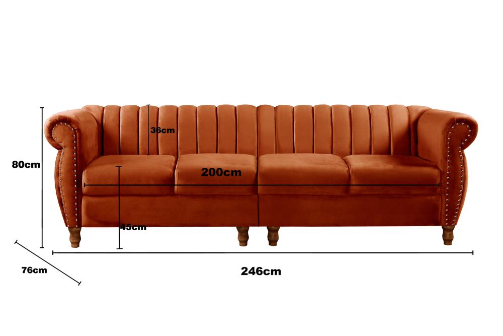 Sofá Realeza 4 Lugares Cor:Veludo Terracota 400