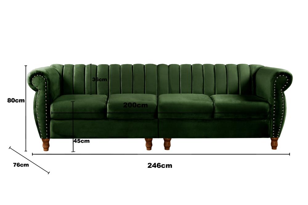 Sofá Realeza 4 Lugares Cor:Veludo Verde 270