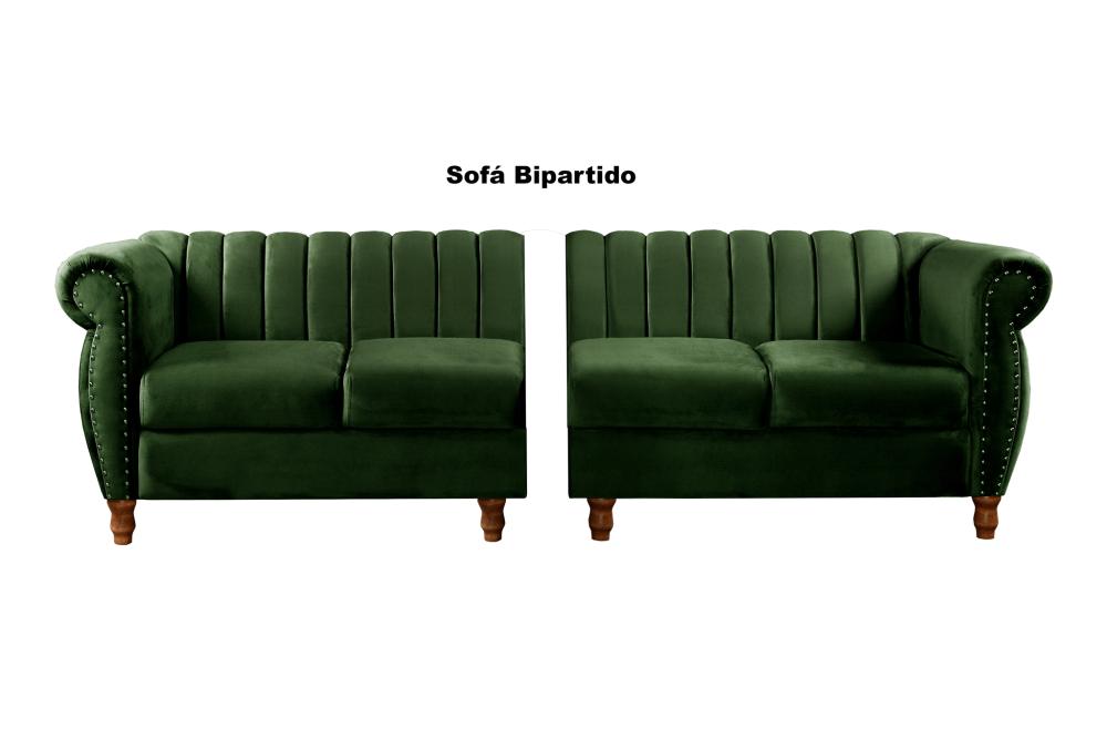 Sofá Realeza 4 Lugares Cor:Veludo Verde 270