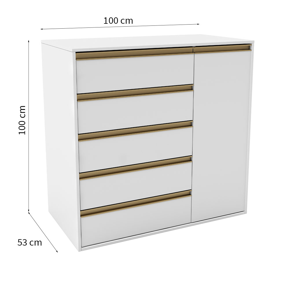 Cômoda Originale 1 Porta 5 Gavetass Branco