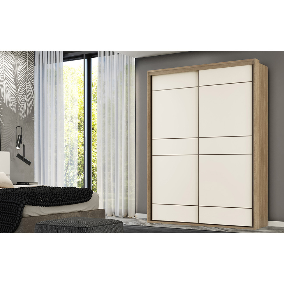 Guarda-Roupa Casal Qualita Flex 2 Portas 3 Gavetas Carvalho e Off White