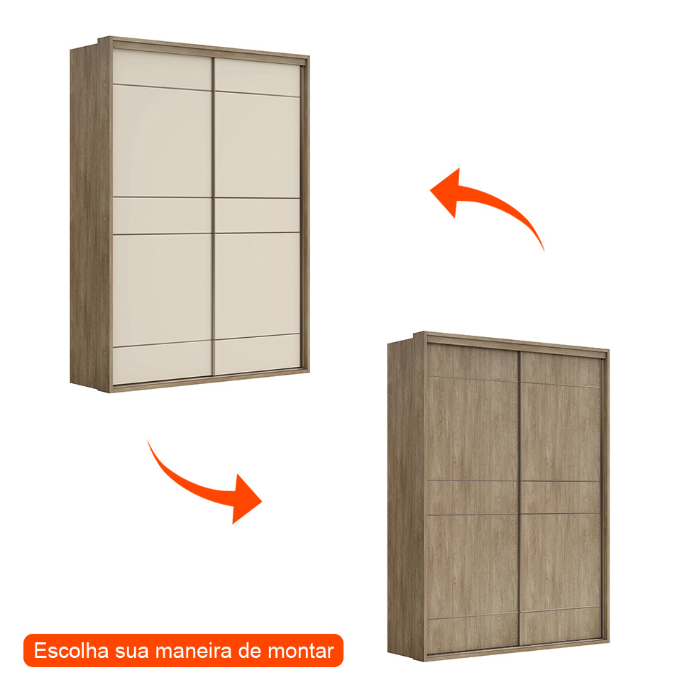 Guarda-Roupa Casal Qualita Flex 2 Portas 3 Gavetas Carvalho e Off White