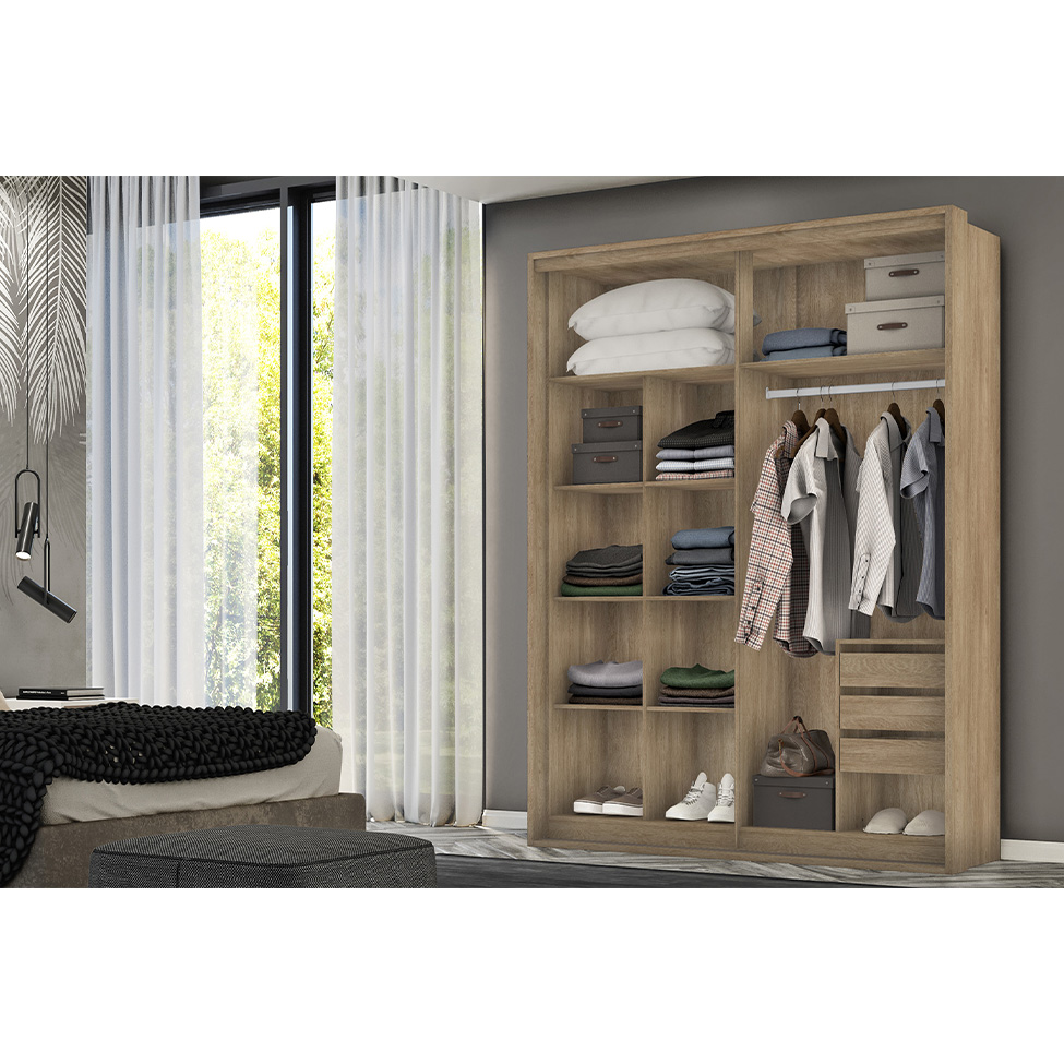 Guarda-Roupa Casal Qualita Flex 2 Portas 3 Gavetas Carvalho e Off White