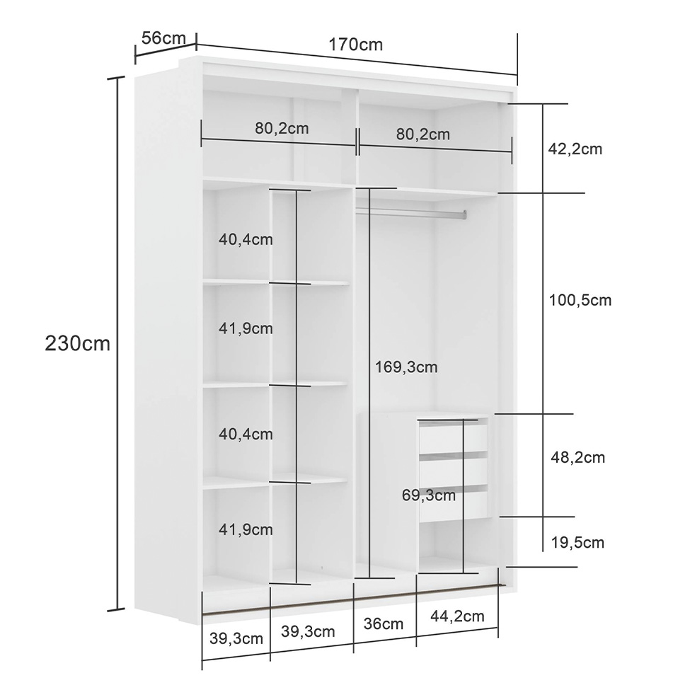 Guarda-Roupa Casal Qualita Flex 2 Portas 3 Gavetas Carvalho e Off White