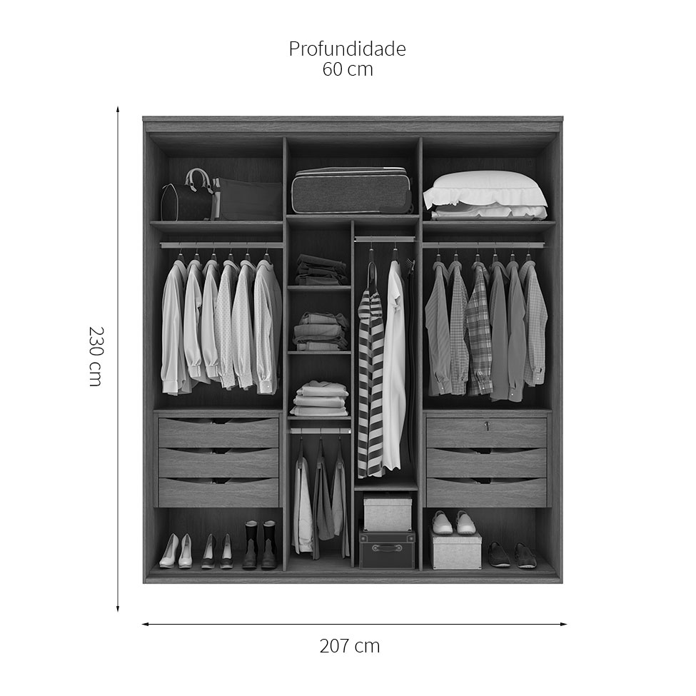 Guarda-Roupa Casal com Espelho Eleganza 2 PT 6 GV Branco
