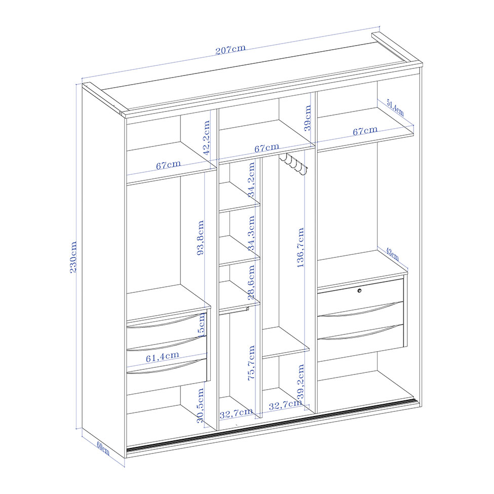 Guarda-Roupa Casal com Espelho Eleganza 2 Portas 6 Gavetas Branco