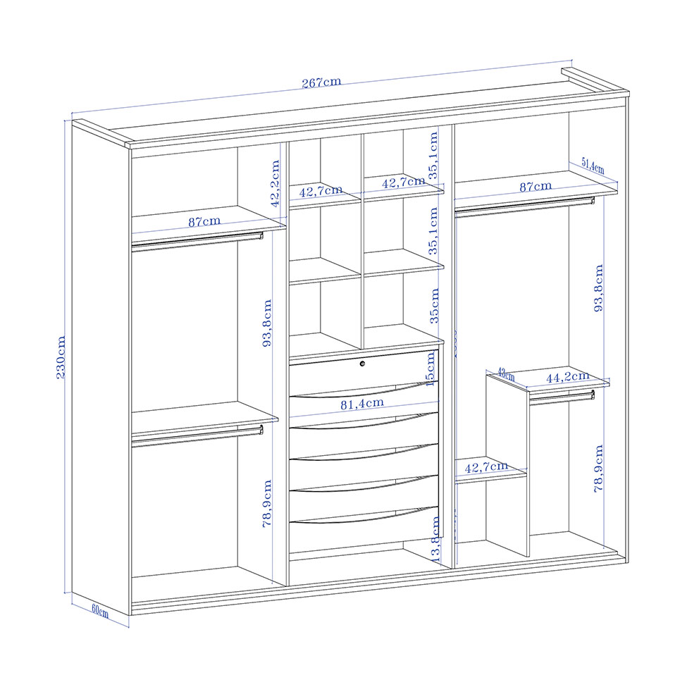 Guarda-Roupa Casal com Espelho Eleganza ll 3 Portas 6 Gavetas Branco