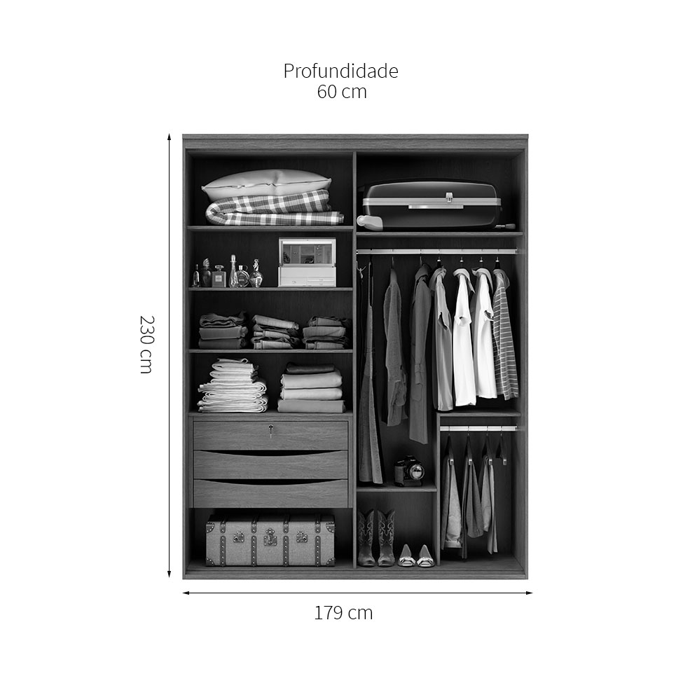 Guarda-Roupa Casal com Espelho Inovatto 2 Portas 3 Gavetas Branco