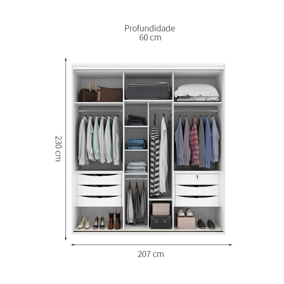 Guarda-Roupa Casal com Espelho Inovatto 2 Portas 6 Gavetas Branco