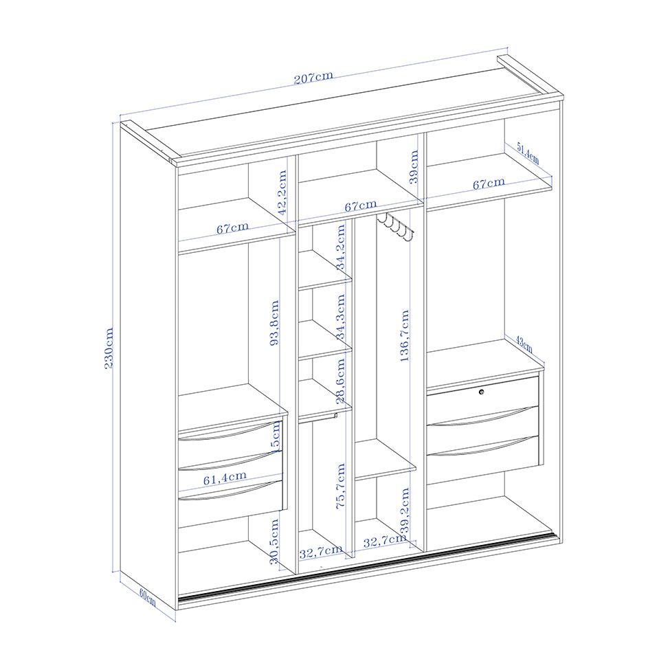 Guarda-Roupa Casal com Espelho Luminum 2 Portas 6 Gavetas Branco