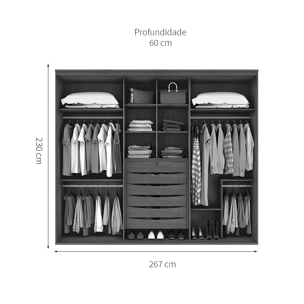 Guarda-Roupa Casal com Espelho Luminum ll 3 Portas 6 Gavetas Branco