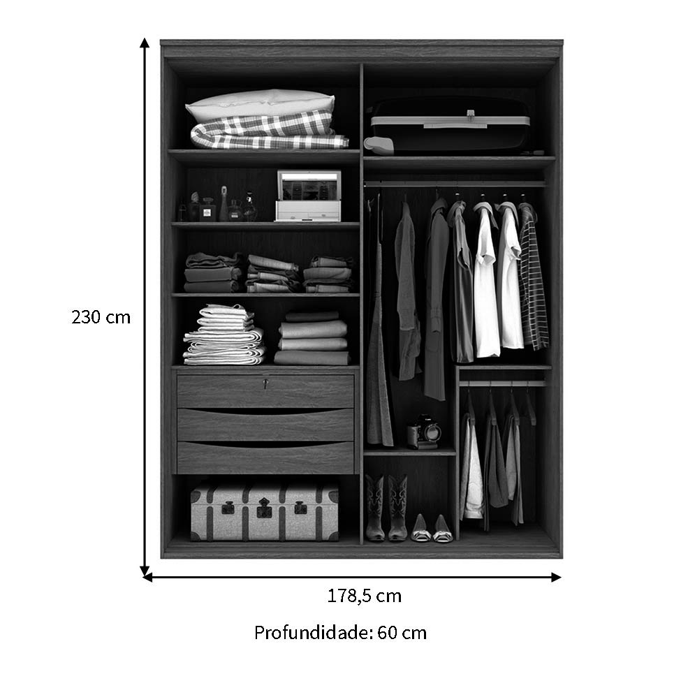 Guarda-Roupa Solteiro Inovatto 2 Portas 3 Gavetas Branco