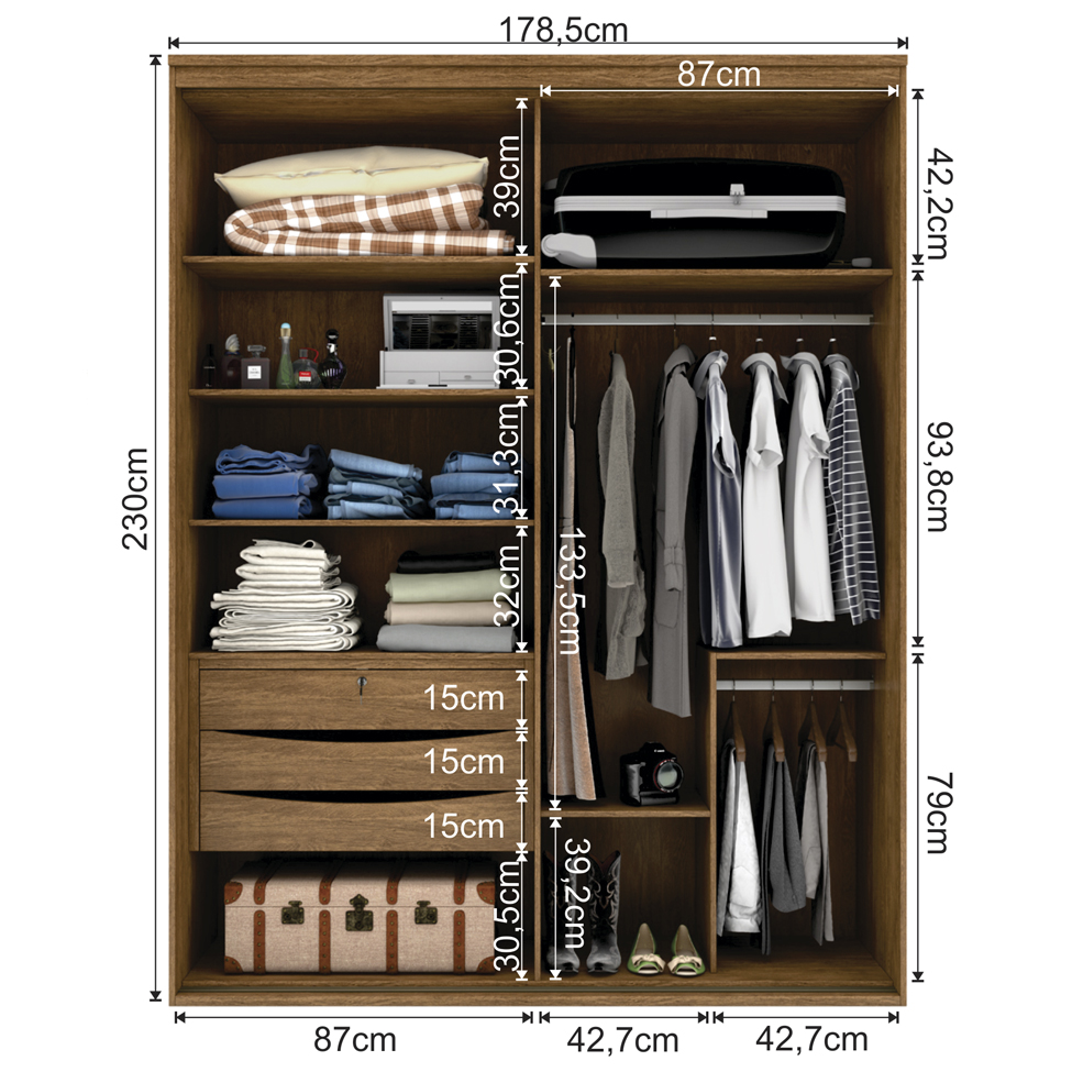 Guarda-Roupa Solteiro Inovatto 2 Portas 3 Gavetas Branco