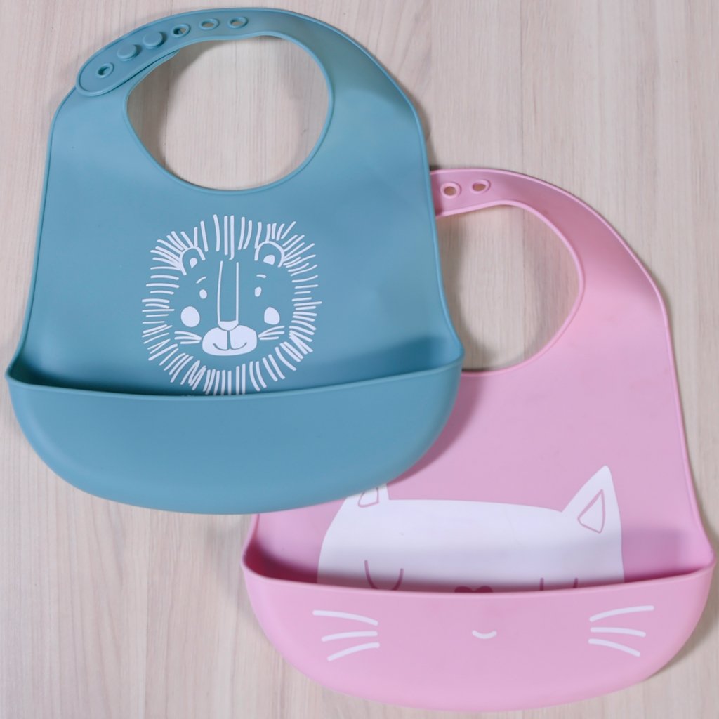 Babador Cata Migalha Silicone Impermeável Azul