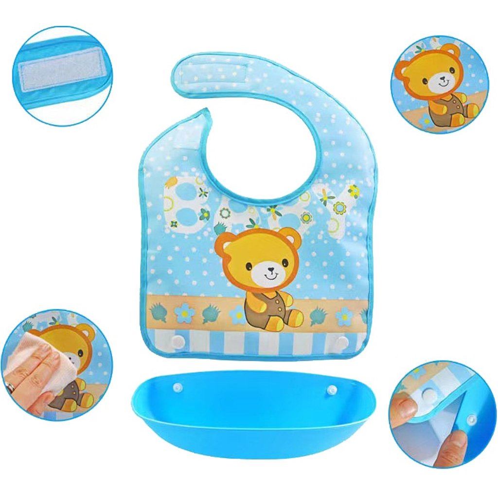 Babador Cata Migalha Verso Impermeável Azul Urso