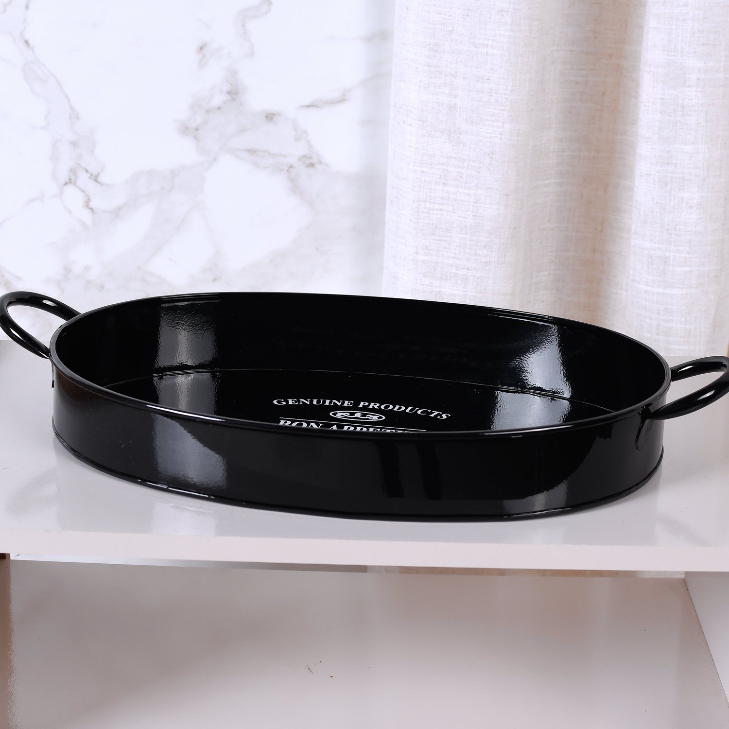 Bandeja Oval Classic Black 39x25x5,5 Aço Galvanizado