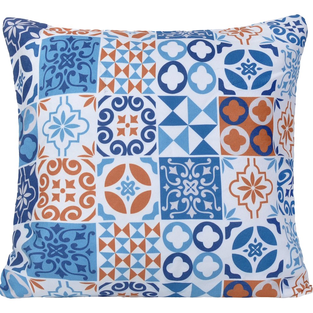 Capa de Almofada Digital Print Suede Geometric 45x45cm Azul/Bege