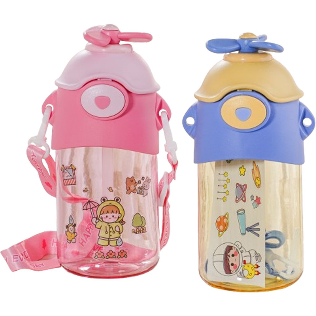 Copo Infantil Hélice Garrafa com Tampa e Canudo 700ml Azul