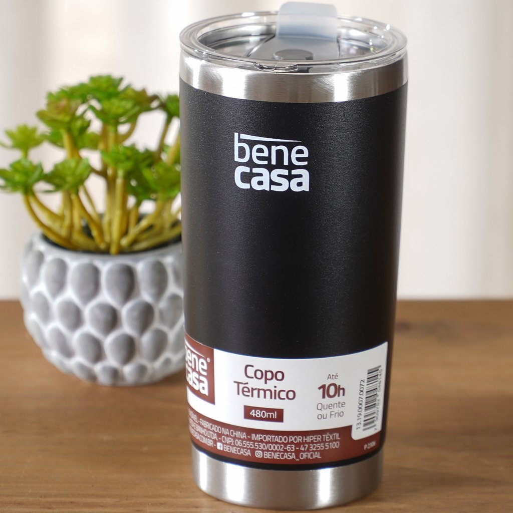 Copo Térmico para Bebidas 480ml Vedação à Vácuo Preto