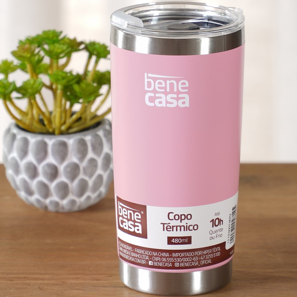 Copo Térmico para Bebidas 480ml Vedação à Vácuo Rosa