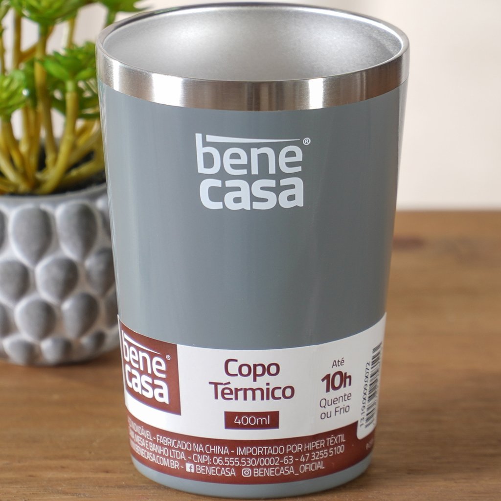 Copo Térmico para Bebidas Sem Tampa 400ml   Cinza